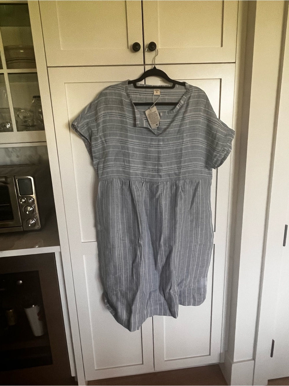 Light Blue Linen Striped Women's Dress